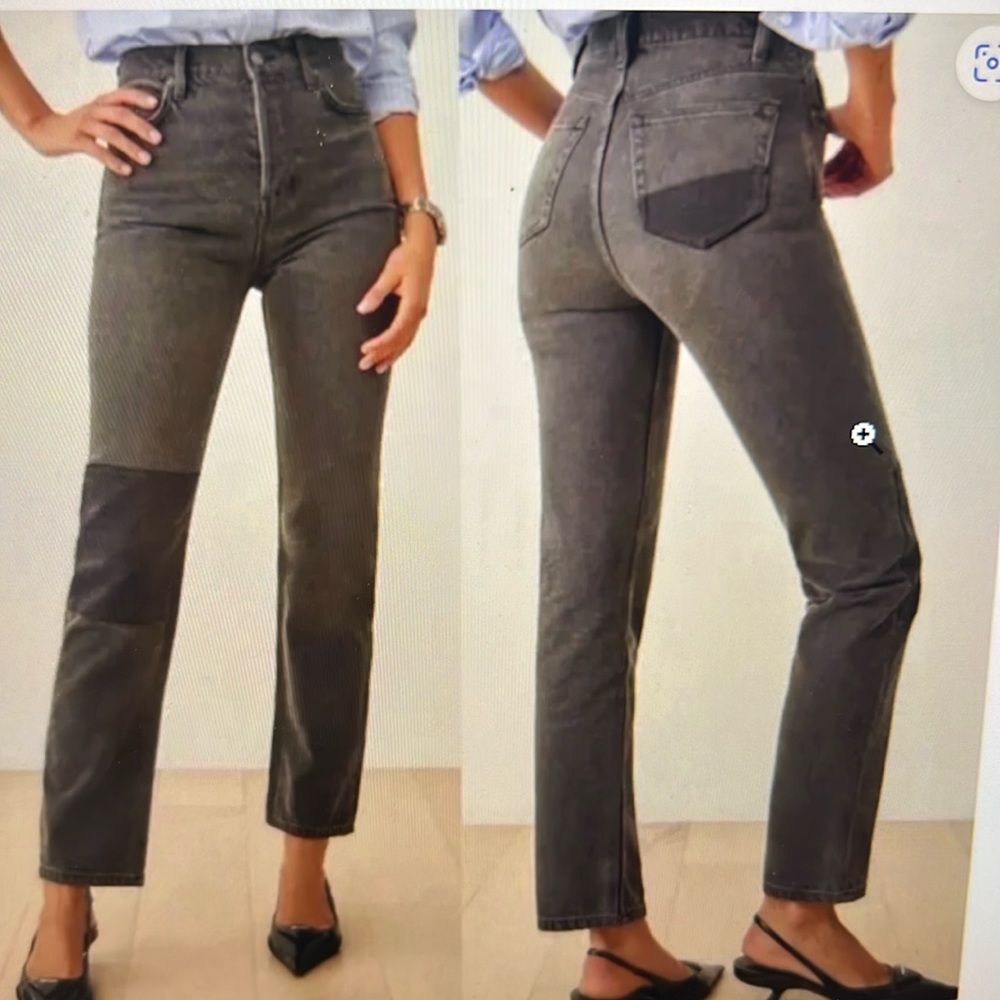 Reformation Cynthia Patch High-rise Straight Jean - washed black - size 28